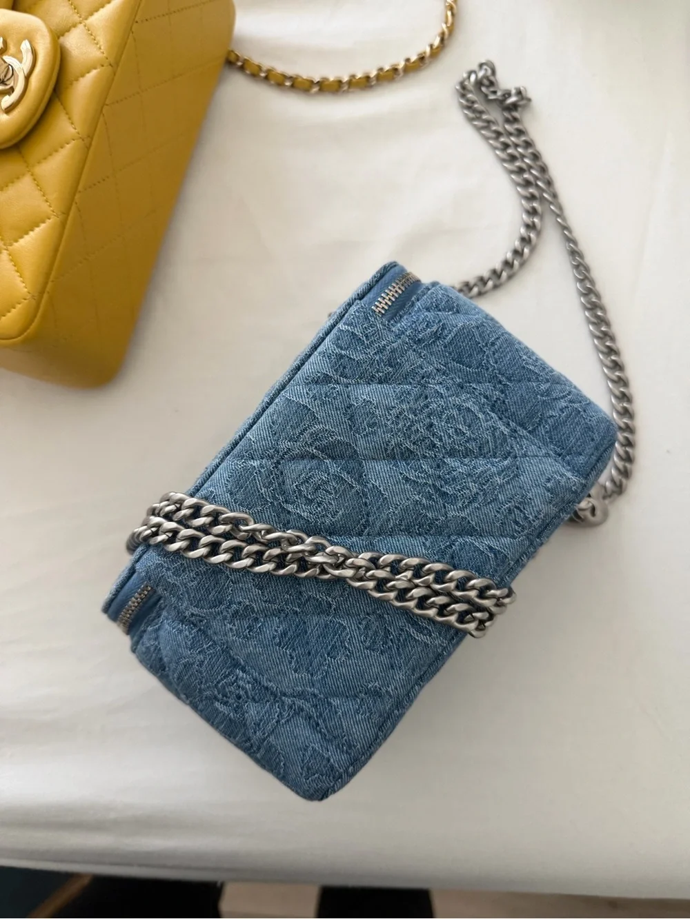 Chanel Quilted Denim Crossbody Bag with Silver Hardware